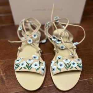 Loeffler Randal tie up floral flat sandals in size 7, Brand new with box